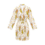 Corn Pattern Print Design 02 Women's Long Sleeve Belted Night Robe