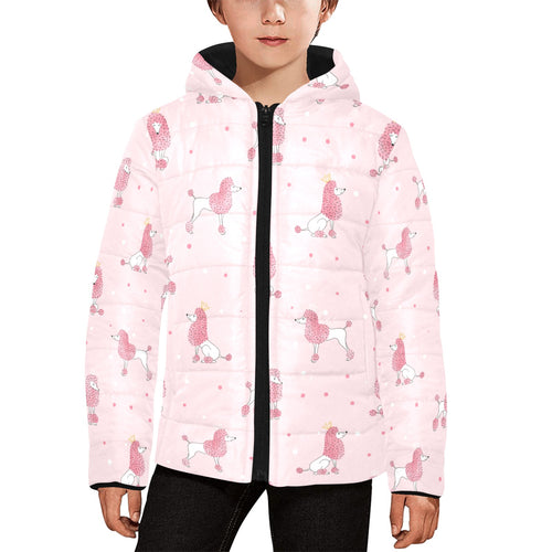 Poodle dog pink color theme Kids' Boys' Girls' Padded Hooded Jacket