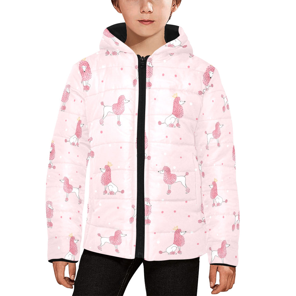 Poodle dog pink color theme Kids' Boys' Girls' Padded Hooded Jacket
