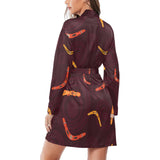 Boomerang Australian aboriginal ornament circle bl Women's Long Sleeve Belted Night Robe