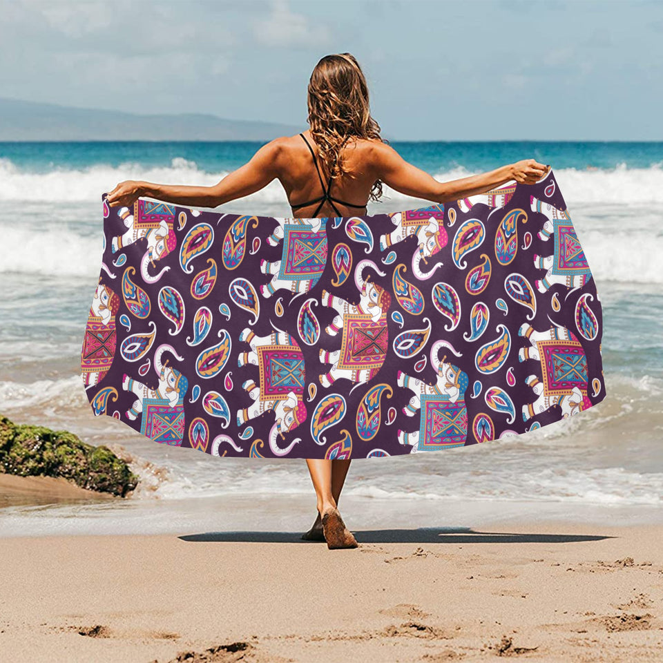 Elephant indian style ornament pattern Beach Towel