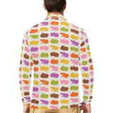 Hippopotamus Pattern Print Design 01 Men's Long Sleeve Polo Shirt