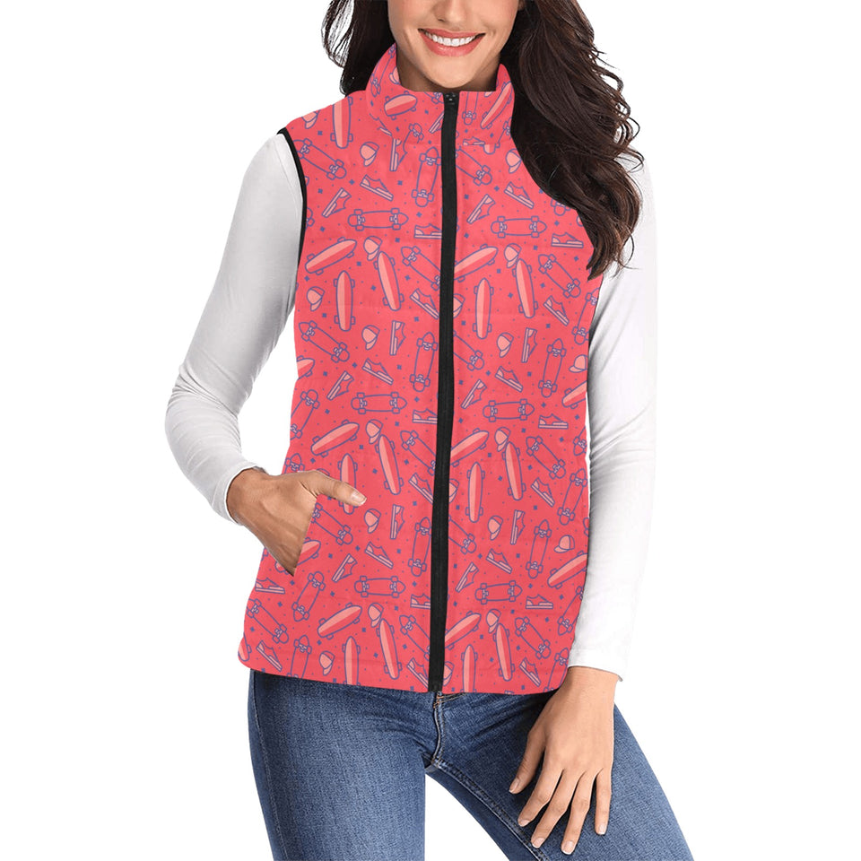 Skate Board Pattern Print Design 01 Women's Padded Vest