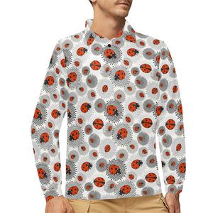 Ladybug Pattern Print Design 05 Men's Long Sleeve Polo Shirt