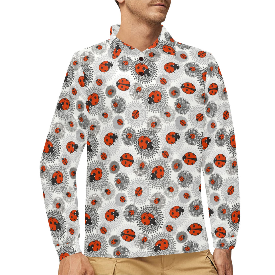 Ladybug Pattern Print Design 05 Men's Long Sleeve Polo Shirt