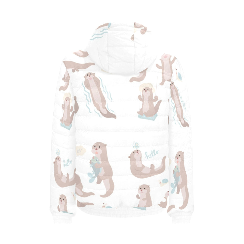 Cute sea otters pattern Men's Padded Hooded Jacket