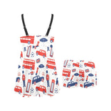 British Pattern Print Design 03 Chest Sexy Pleated Two Piece Swim Dress