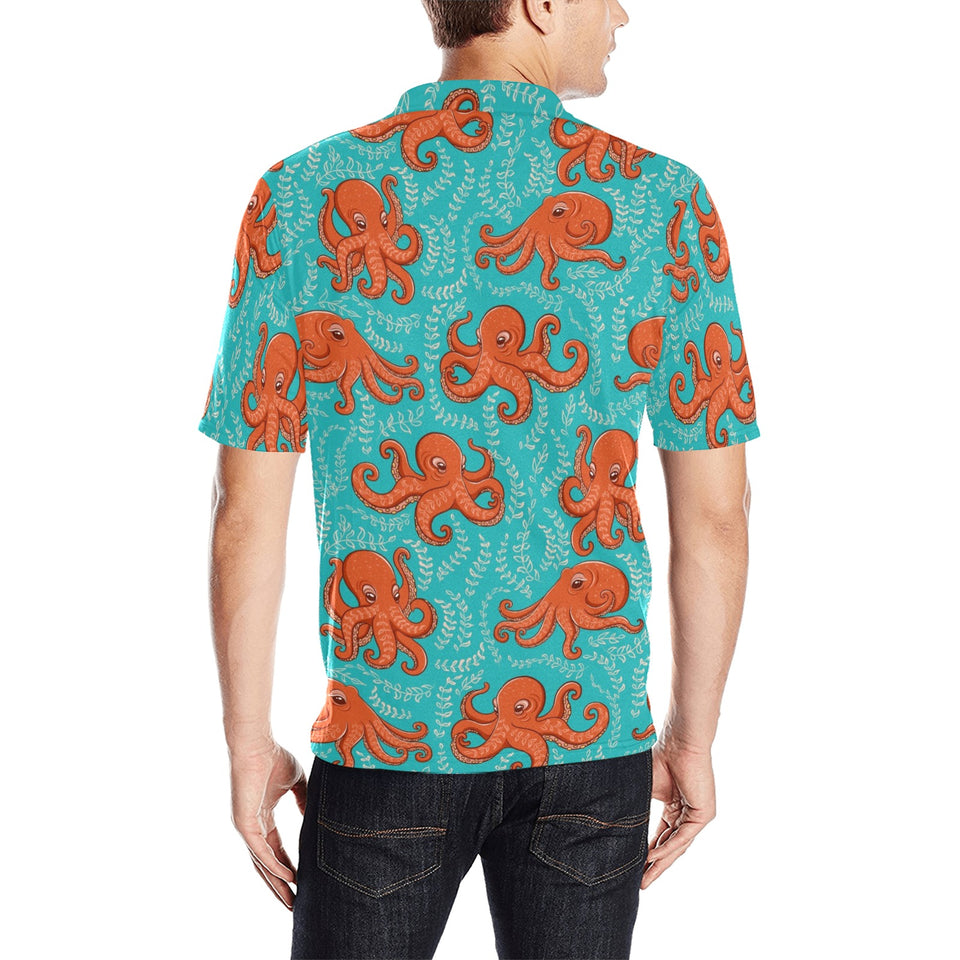 Octopus turquoise background Men's All Over Print Polo Shirt