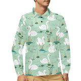 White swan lake pattern Men's Long Sleeve Polo Shirt