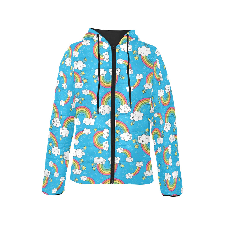 Rainbows Sky Clouds Pattern Women's Padded Hooded Jacket