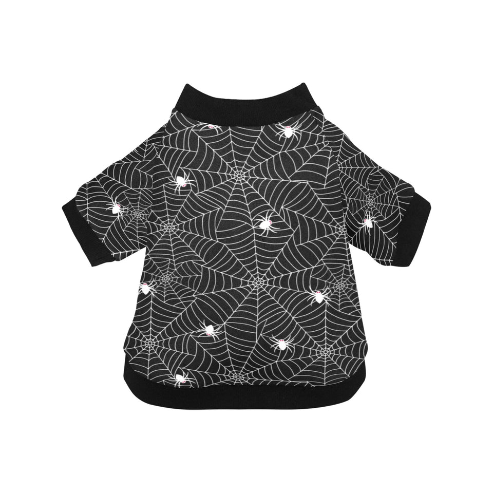 Spider web design pattern Black background white c All Over Print Pet Dog Round Neck Fuzzy Shirt