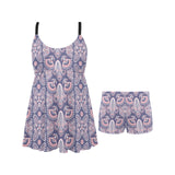 Indian Batik Style pattern Chest Sexy Pleated Two Piece Swim Dress