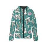 Koi Fish Carp Fish lotus pattern Women's Padded Hooded Jacket
