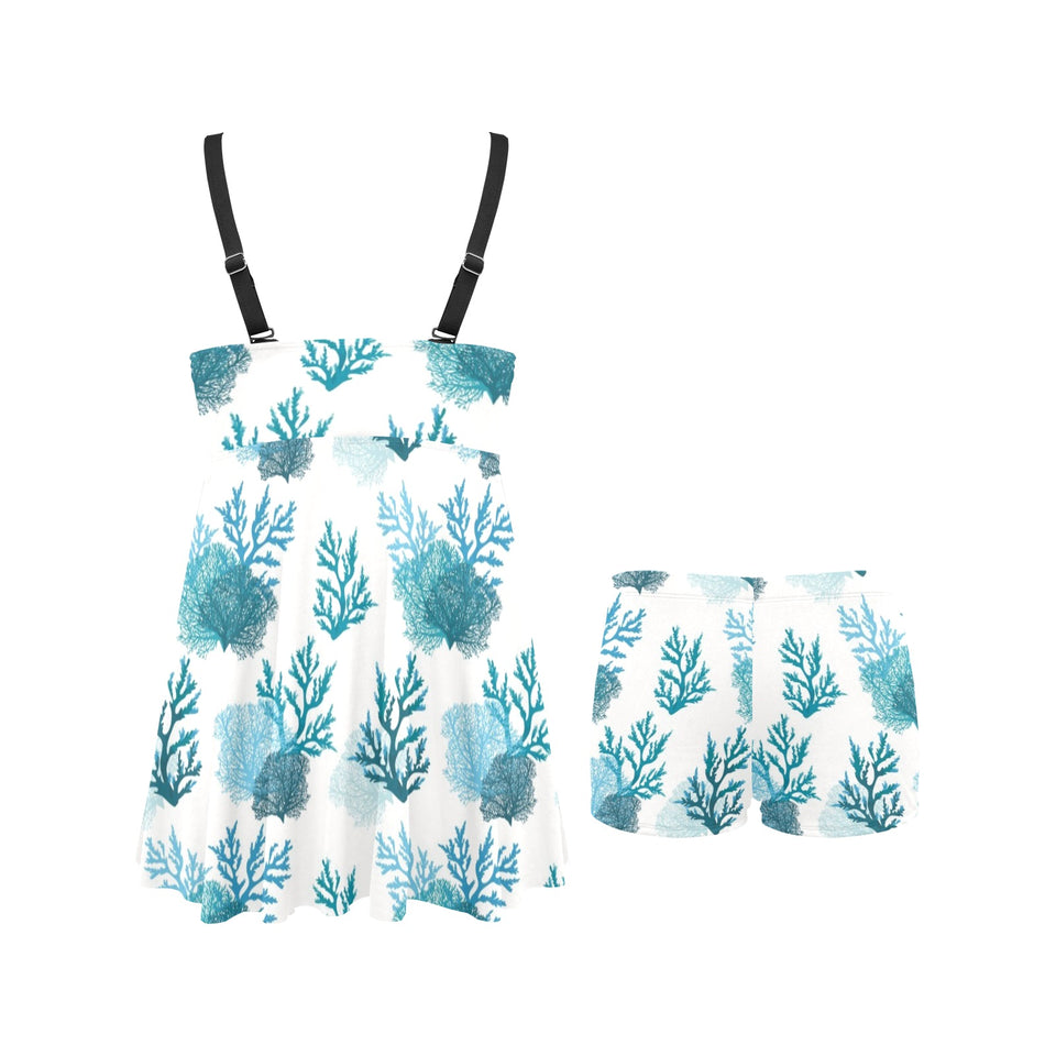 Coral Reef Pattern Print Design 04 Chest Sexy Pleated Two Piece Swim Dress