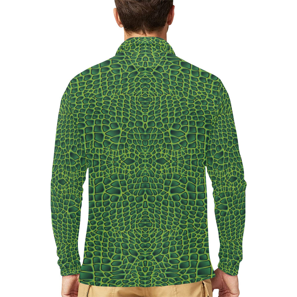 Crocodile Skin Printed Men's Long Sleeve Polo Shirt