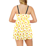 Fried Eggs Pattern Print Design 05 Chest Sexy Pleated Two Piece Swim Dress