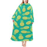 Pineapples pattern green background Blanket Robe with Sleeves