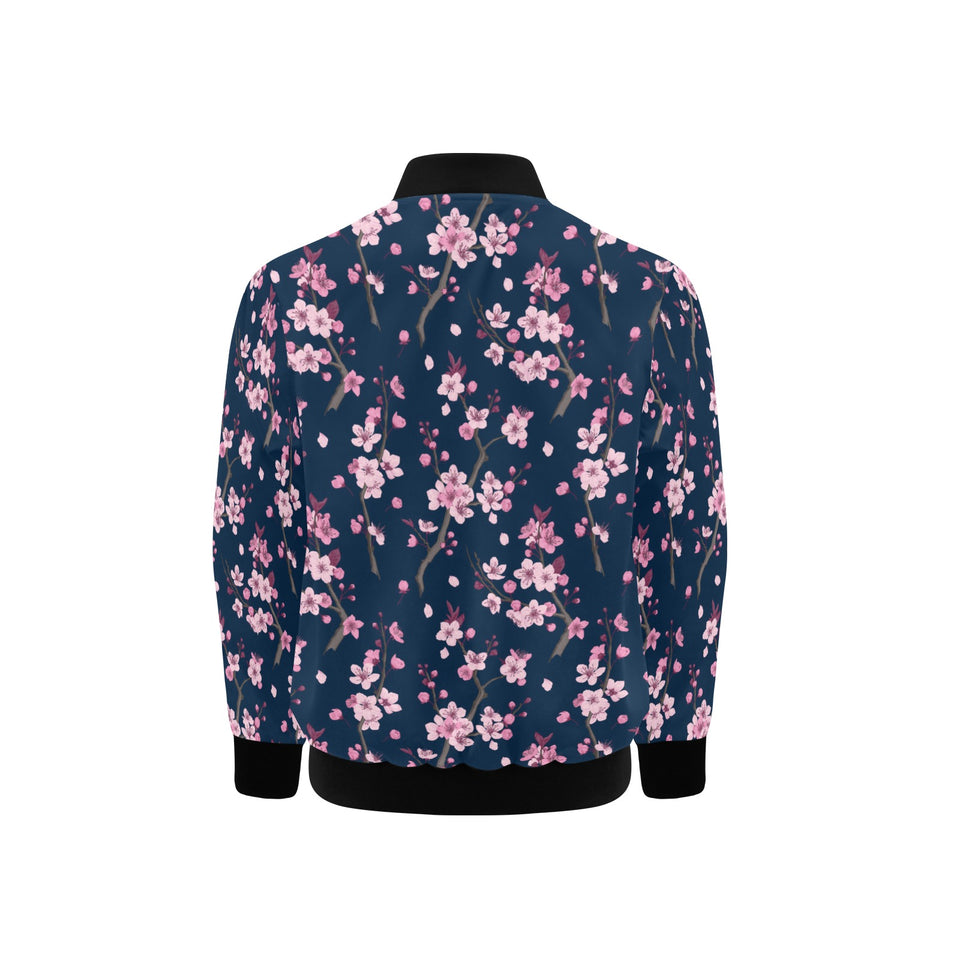 Pink sakura cherry blossom blue background Kids' Boys' Girls' Bomber Jacket