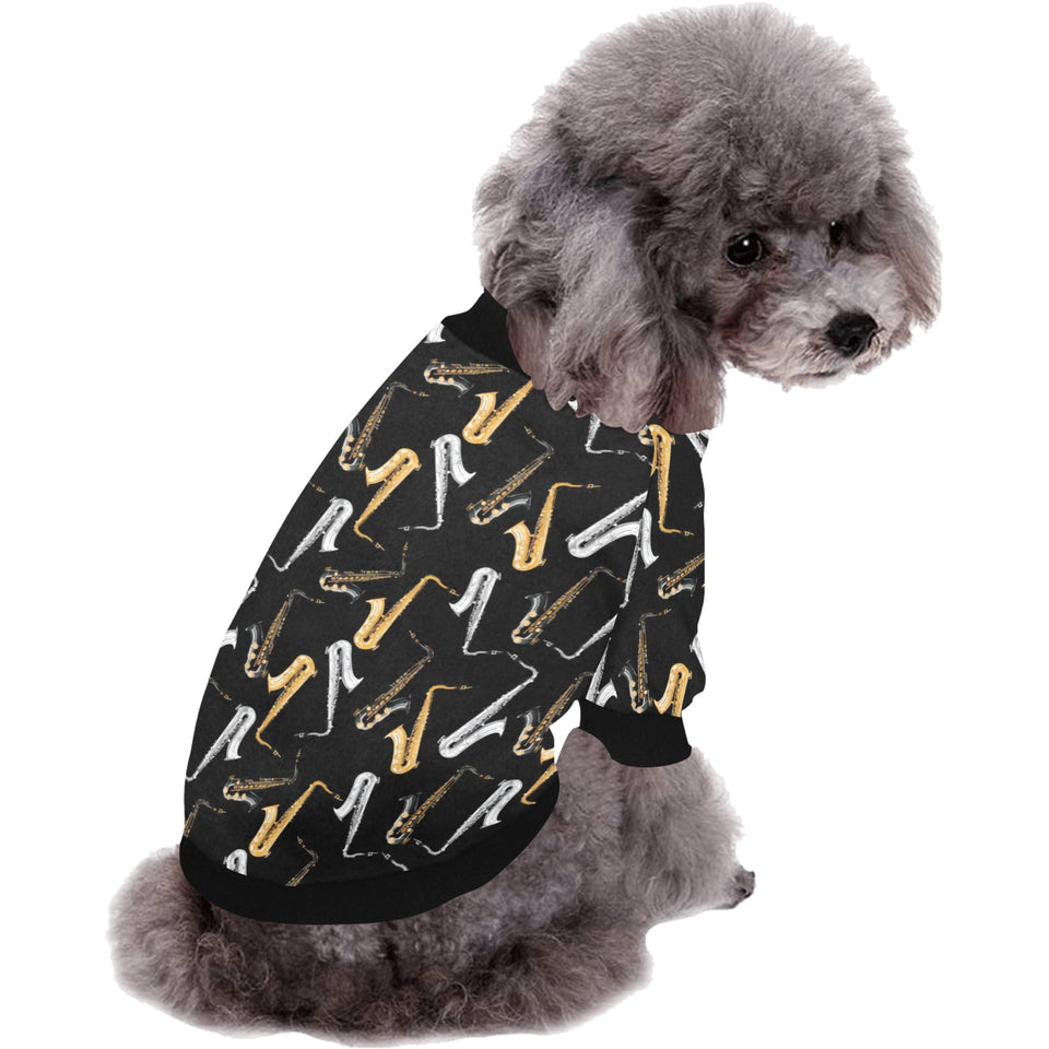saxophone design pattern All Over Print Pet Dog Round Neck Fuzzy Shirt