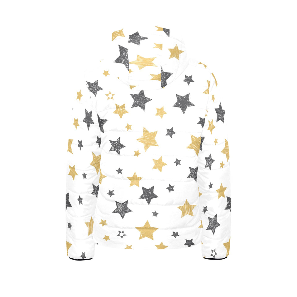 hand drawn gold black star pattern Kids' Boys' Girls' Padded Hooded Jacket