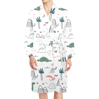 Cute cartoon dinosaurs tree pattern Men's Long Sleeve Belted Night Robe