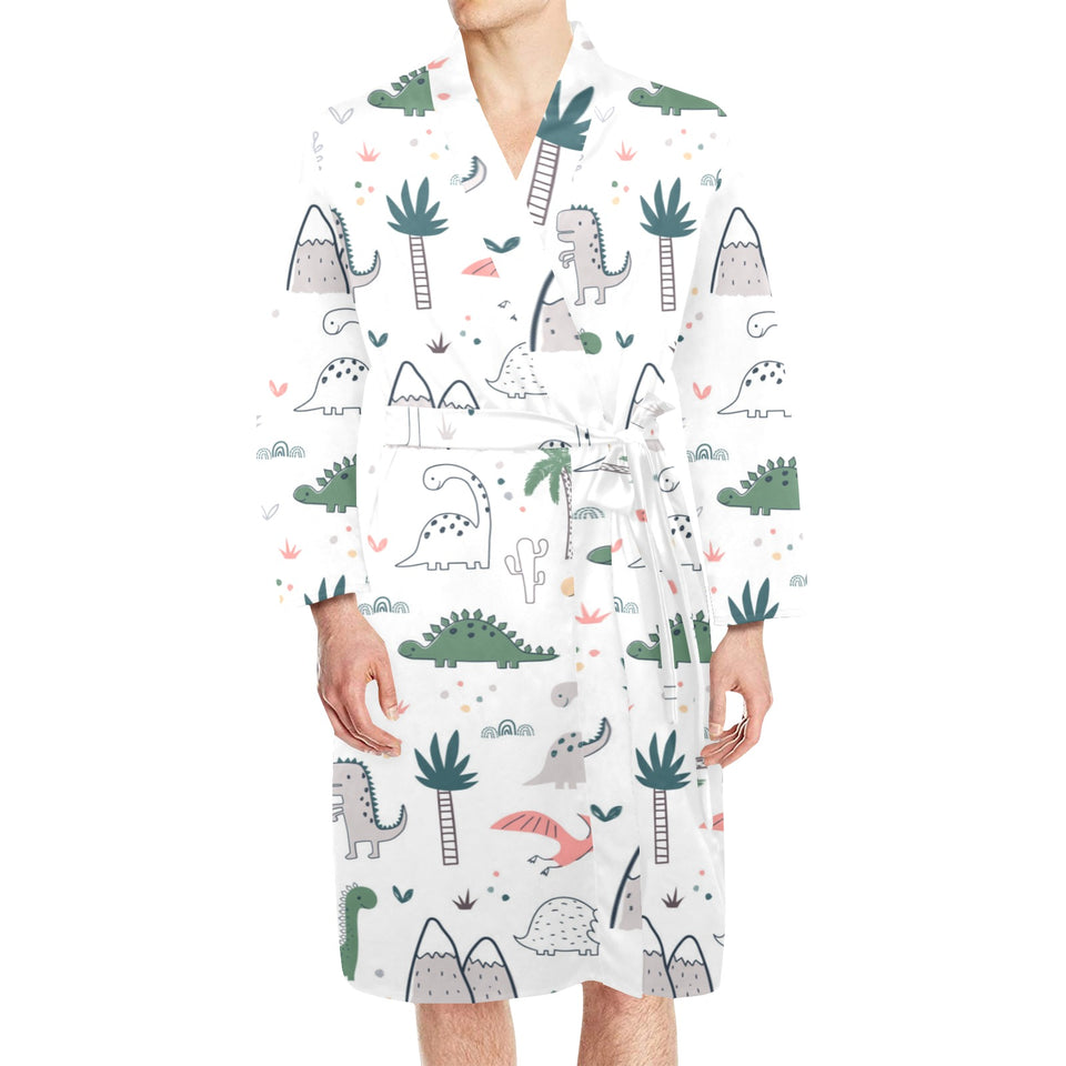 Cute cartoon dinosaurs tree pattern Men's Long Sleeve Belted Night Robe