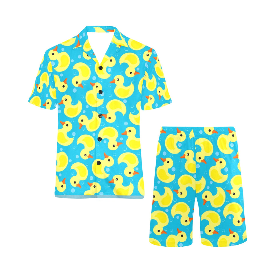 Duck Pattern Print Design 04 Men's V-Neck Short Pajama Set