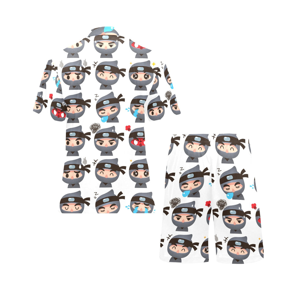 Cute ninja design pattern Men's V-Neck Short Pajama Set