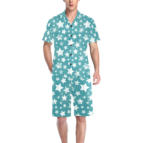 Vintage star pattern Men's V-Neck Short Pajama Set