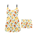 Pancake Pattern Print Design 02 Chest Sexy Pleated Two Piece Swim Dress
