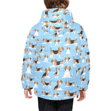 Beagle dog blue background pattern Kids' Boys' Girls' Padded Hooded Jacket