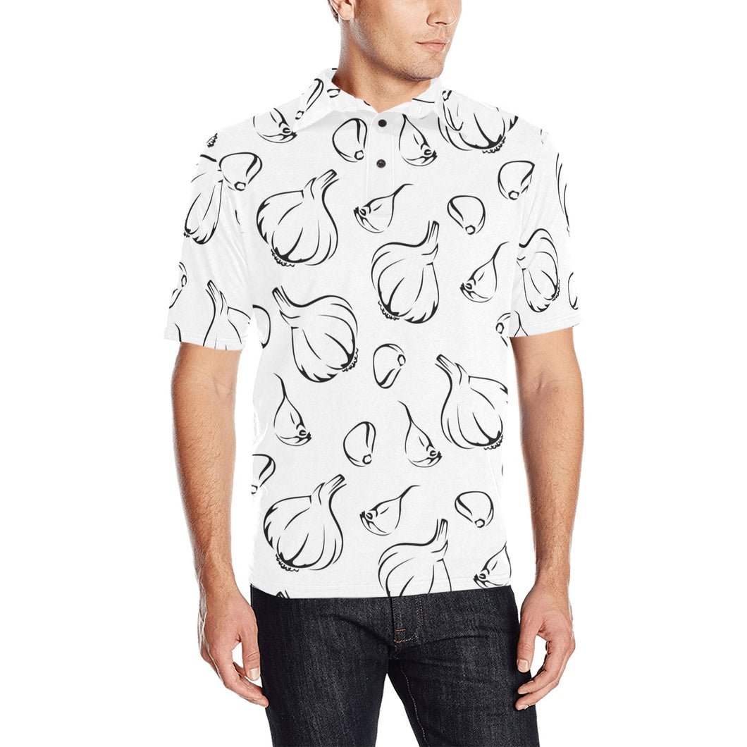 Garlic pattern black white Men's All Over Print Polo Shirt
