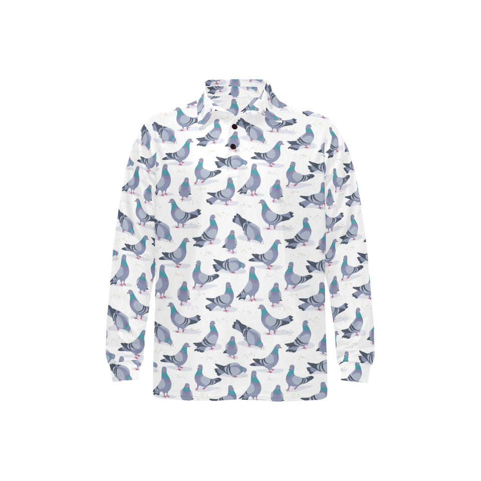 Pigeon Pattern Print Design 03 Men's Long Sleeve Polo Shirt