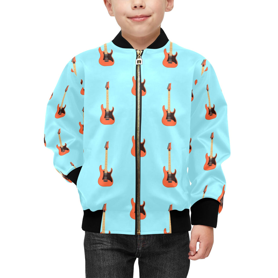 electric guitar pattern light blue background Kids' Boys' Girls' Bomber Jacket