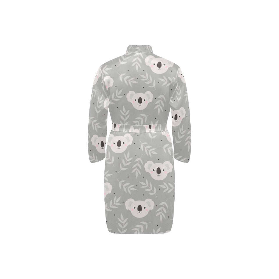 Cute koala leaves pattern Men's Long Sleeve Belted Night Robe