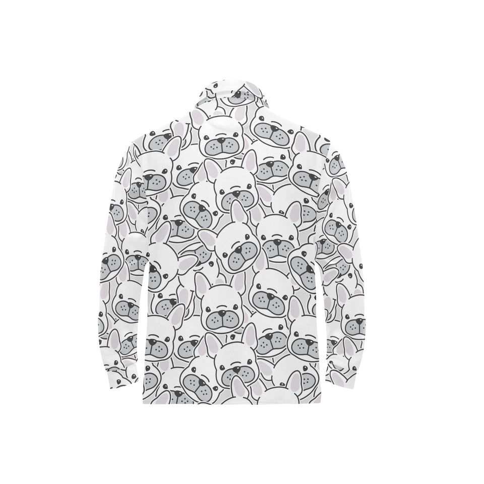 Cute french bulldog head pattern Men's Long Sleeve Polo Shirt