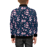 Pink sakura cherry blossom blue background Kids' Boys' Girls' Bomber Jacket