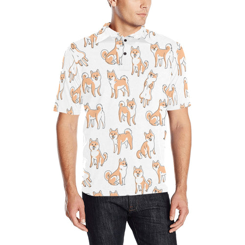 shiba inu dog pattern Men's All Over Print Polo Shirt