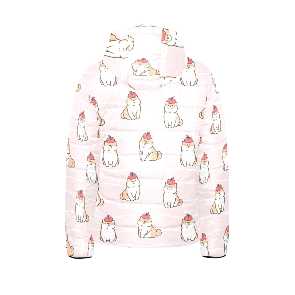 Cute Shiba Inu Dog Apple pattern Kids' Boys' Girls' Padded Hooded Jacket