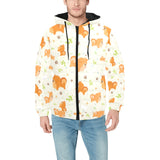 Cute brown pomeranian paw leave bone pattern Men's Padded Hooded Jacket