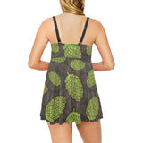 Hop pattern black background Chest Sexy Pleated Two Piece Swim Dress