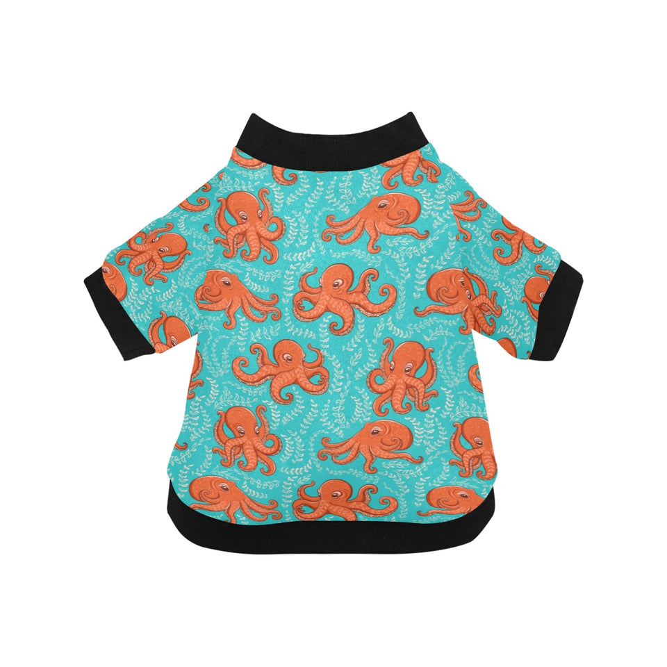 Octopus turquoise background All Over Print Pet Dog Round Neck Fuzzy Shirt