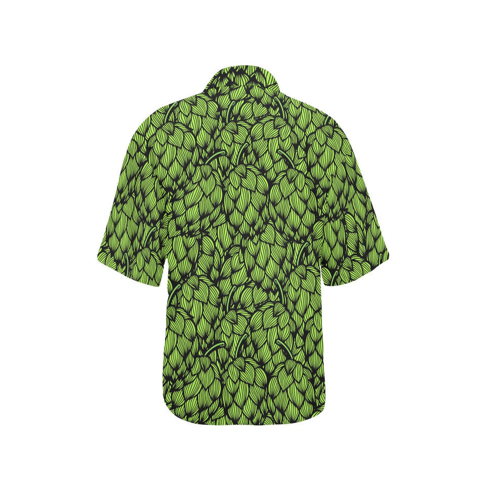 Green hop pattern Women's All Over Print Hawaiian Shirt