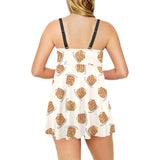 Pancake Pattern Print Design 01 Chest Sexy Pleated Two Piece Swim Dress