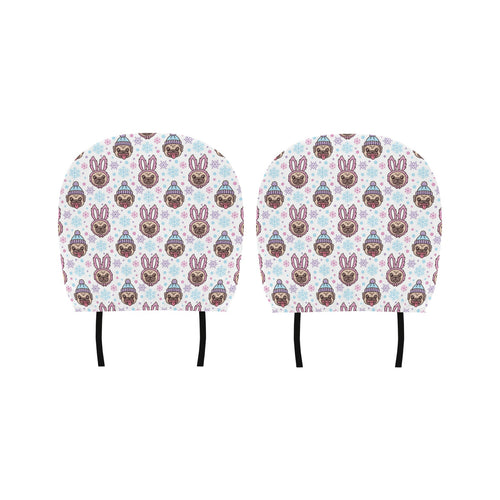 Cute pug hat rabbit costume pattern Car Headrest Cover