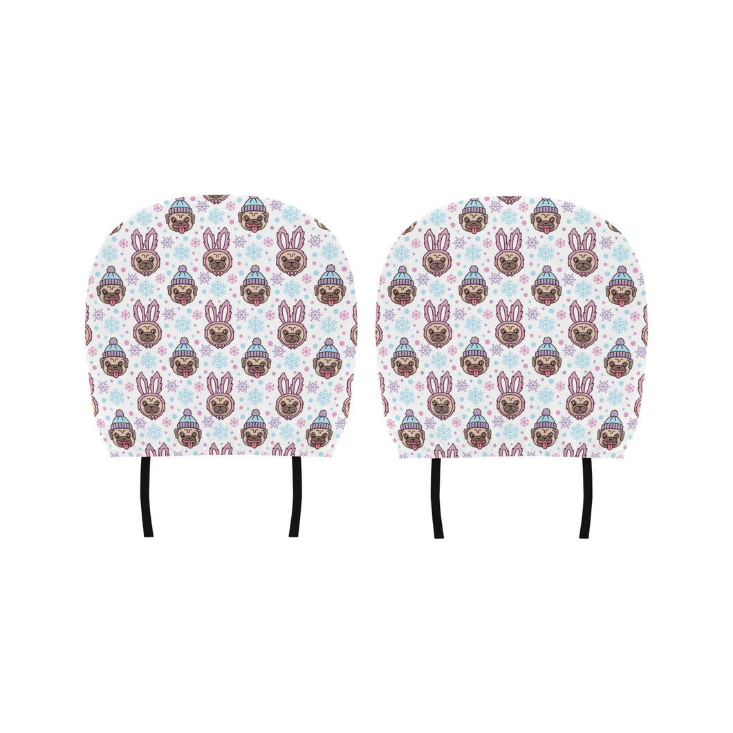 Cute pug hat rabbit costume pattern Car Headrest Cover