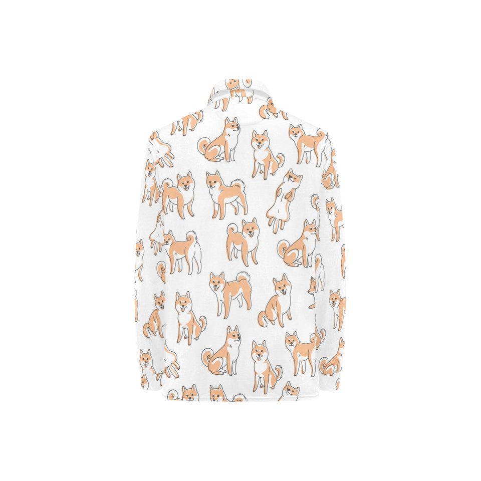 shiba inu dog pattern Women's Long Sleeve Polo Shirt