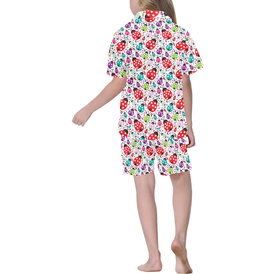 Ladybug Pattern Print Design 03 Kids' Boys' Girls' V-Neck Short Pajama Set