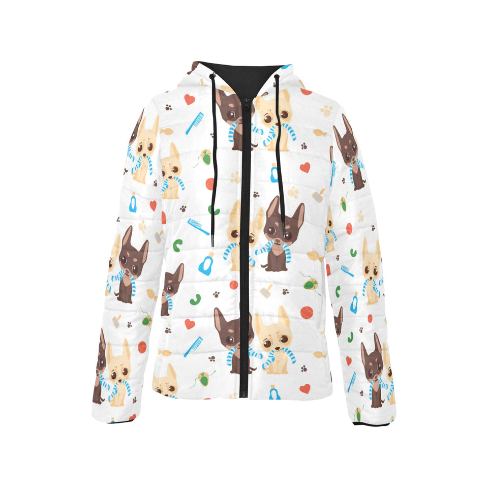 Cute Chihuahua dog pattern Women's Padded Hooded Jacket