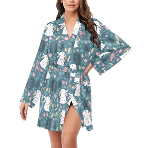 Cute rabbit pattern Women's Long Sleeve Belted Night Robe